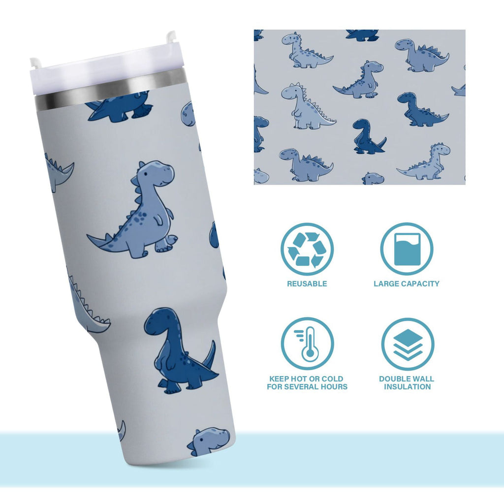 30 oz Insulated Stainless Steel Tumbler Double Wall Stainless Steel Tumbler with 2-Way Drinking Cute Blue Dinosaurs TKRP