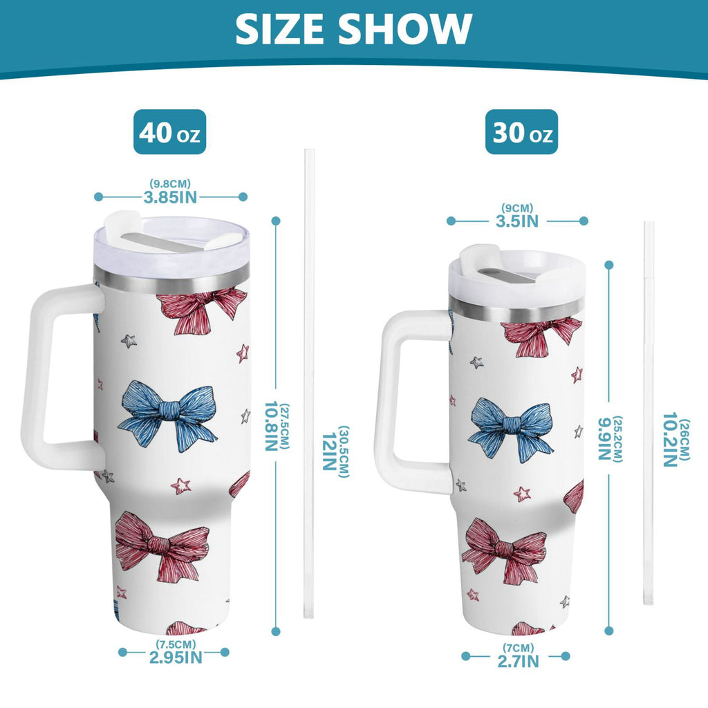 40 oz Insulated Stainless Steel Tumbler Double Wall Stainless Steel Tumbler with 2-Way Drinking Red and Blue Stripes Bows OIXH