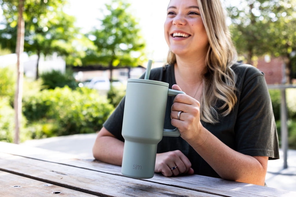 Simple Modern 30 fl oz Insulated Stainless Steel Trek Tumbler with Straw Lid | Seaglass Sage and Cream Checkmate YPTM