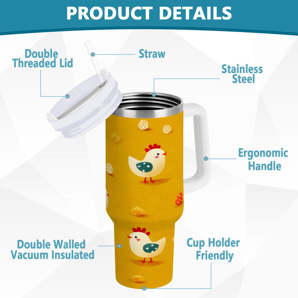30 oz Insulated Stainless Steel Tumbler Double Wall Stainless Steel Tumbler with 2-Way Drinking Cartoon Chickens Pattern UOY9