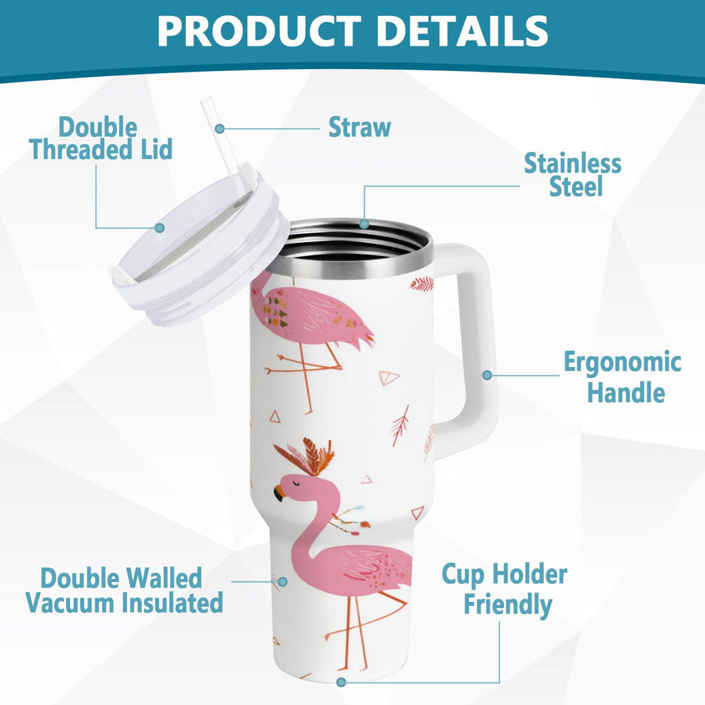 40 oz Insulated Stainless Steel Tumbler Double Wall Stainless Steel Tumbler with 2-Way Drinking Cute Pink Flamingo Pattern C1G1