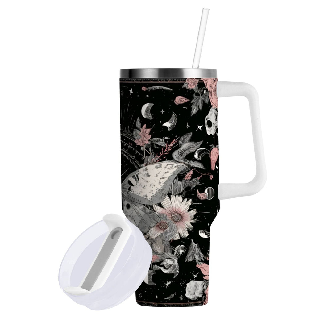 40 oz Insulated Stainless Steel Tumbler Double Wall Stainless Steel Tumbler with 2-Way Drinking Butterfly Surrounded by Flowers YG23