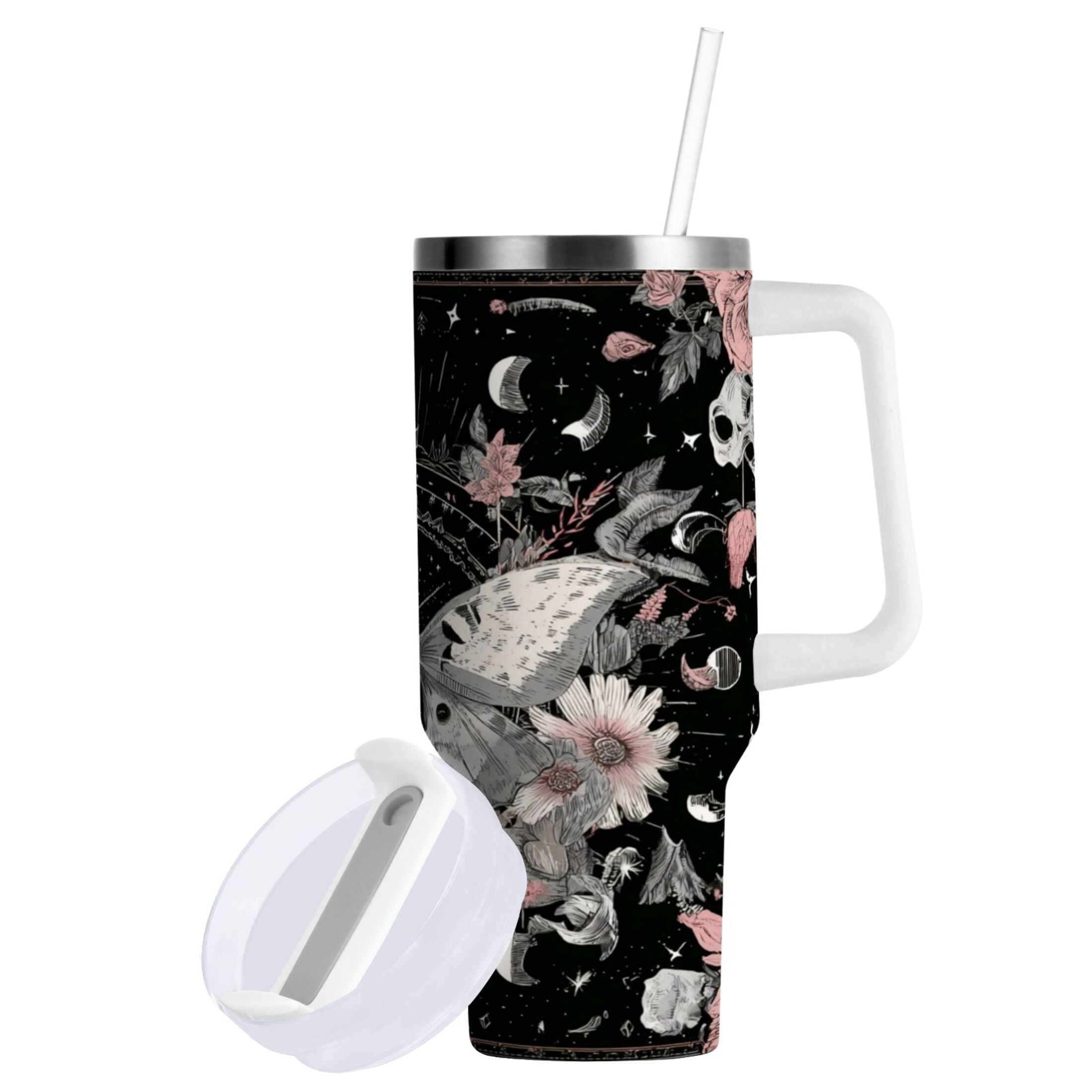 40 oz Insulated Stainless Steel Tumbler Double Wall Stainless Steel Tumbler with 2-Way Drinking Butterfly Surrounded by Flowers YG23