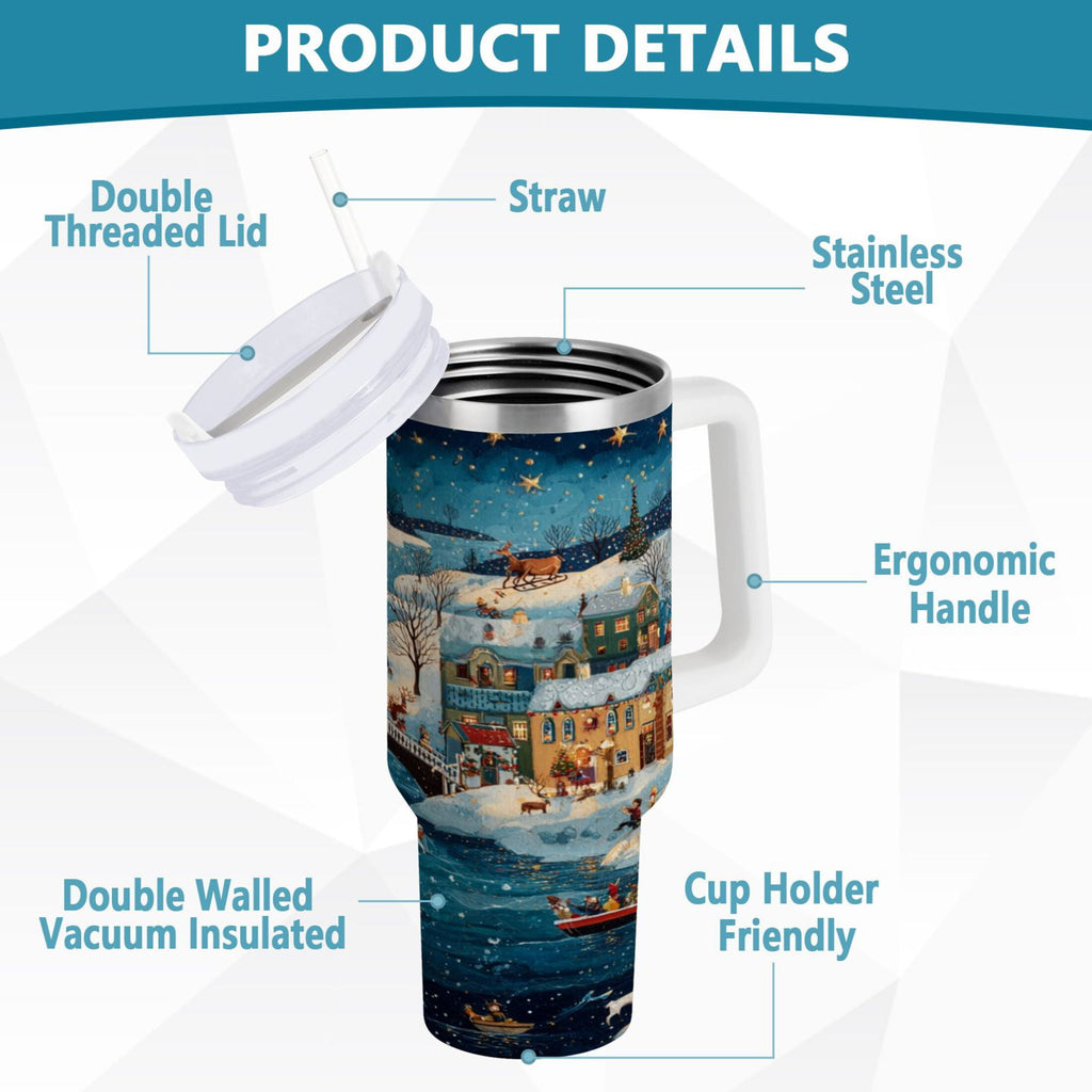 30 oz Insulated Stainless Steel Tumbler Double Wall Stainless Steel Tumbler with 2-Way Drinking Whimsical Christmas Scene WG28