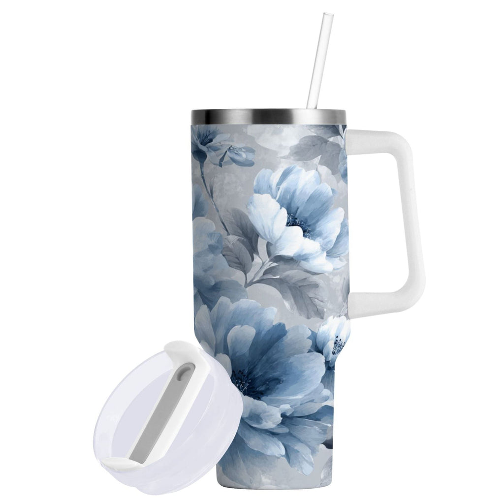 40 oz Insulated Stainless Steel Tumbler Double Wall Stainless Steel Tumbler with 2-Way Drinking White Floral Pattern 2PXY