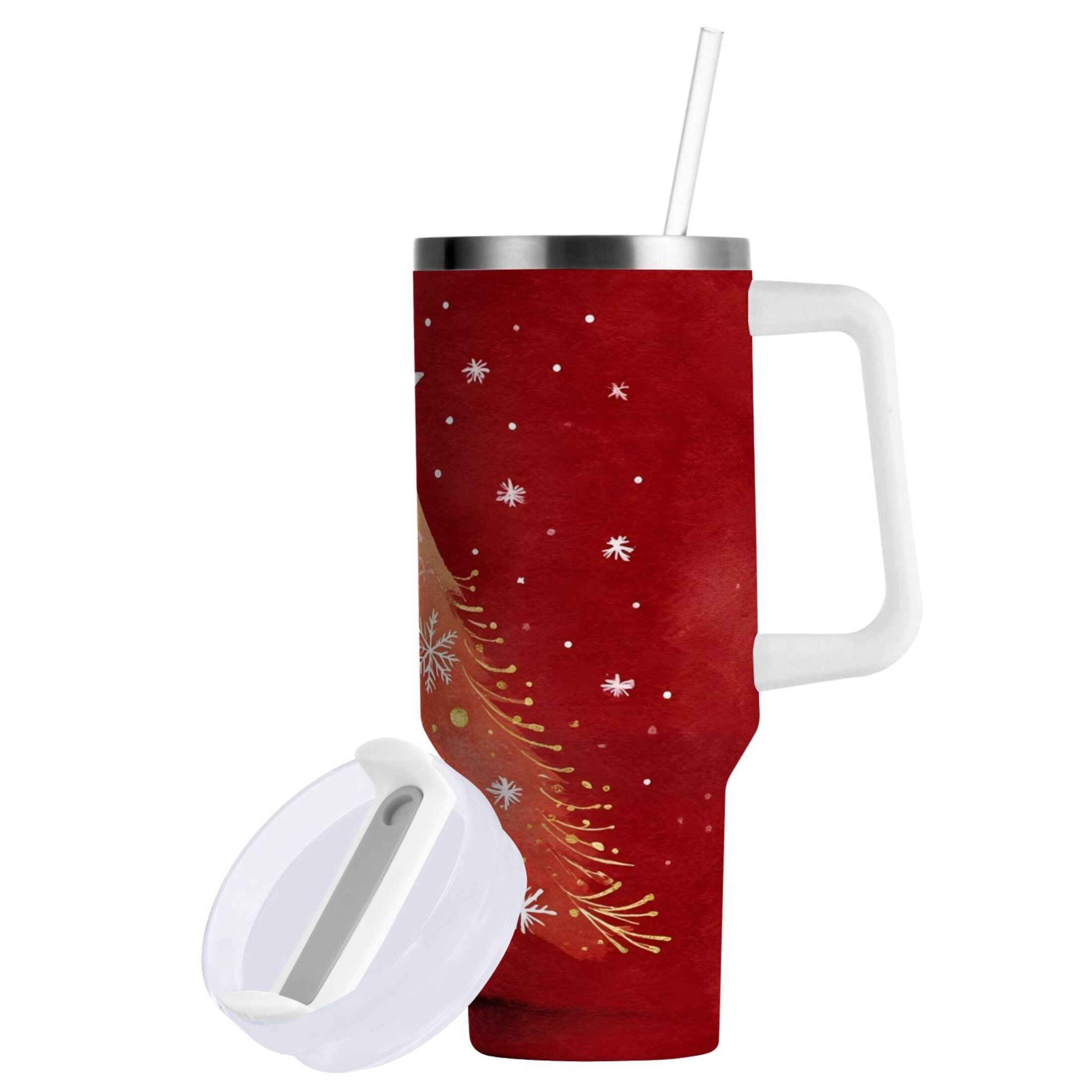 40 oz Insulated Stainless Steel Tumbler Double Wall Stainless Steel Tumbler with 2-Way Drinking Red Christmas Tree KQTU