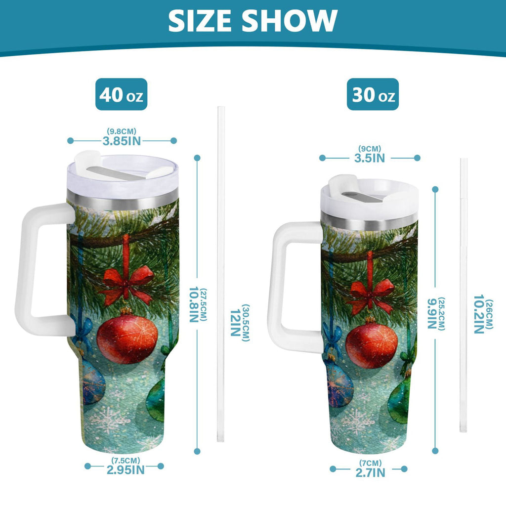 30 oz Insulated Stainless Steel Tumbler Double Wall Stainless Steel Tumbler with 2-Way Drinking Christmas Ornaments Watercolor Painting VLIN