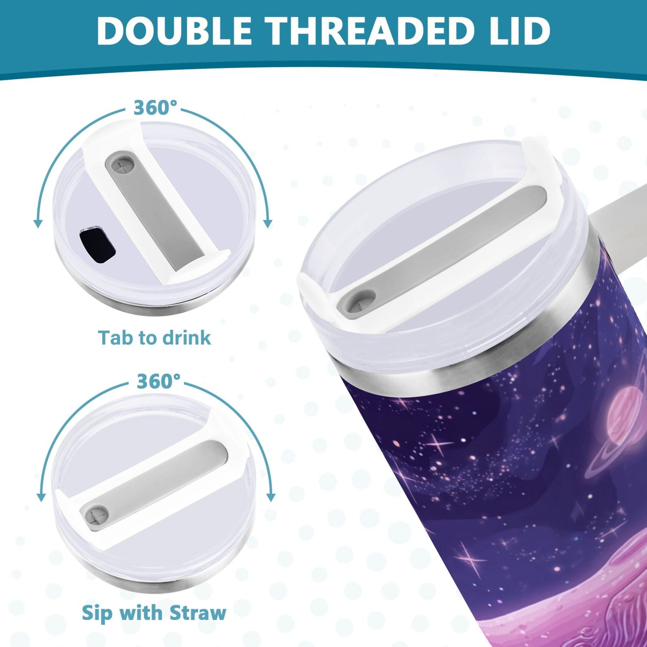 30 oz Insulated Stainless Steel Tumbler Double Wall Stainless Steel Tumbler with 2-Way Drinking Whale in Space JX8T