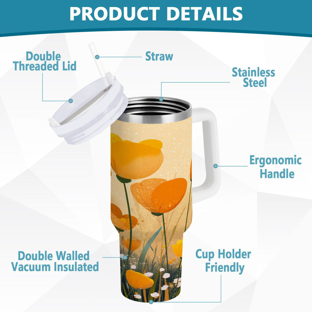 30 oz Insulated Stainless Steel Tumbler Double Wall Stainless Steel Tumbler with 2-Way Drinking Yellow Flowers on The Grass MRP1
