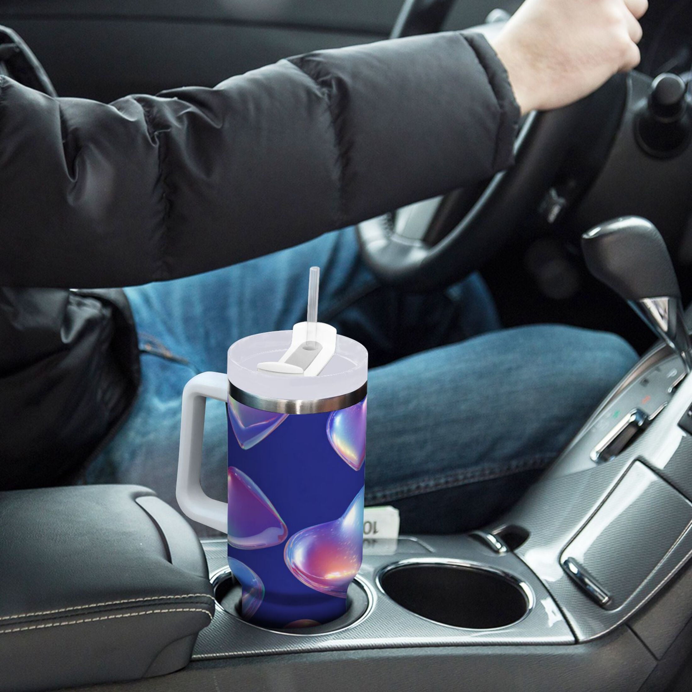 30 oz Insulated Stainless Steel Tumbler Double Wall Stainless Steel Tumbler with 2-Way Drinking Pink-purple Hearts 44YB