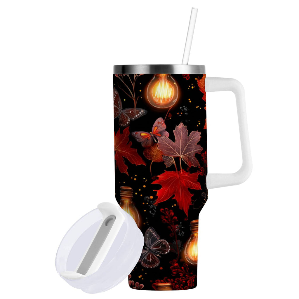 40 oz Insulated Stainless Steel Tumbler Double Wall Stainless Steel Tumbler with 2-Way Drinking Light Bulbs and Maple Leaves 13Q3