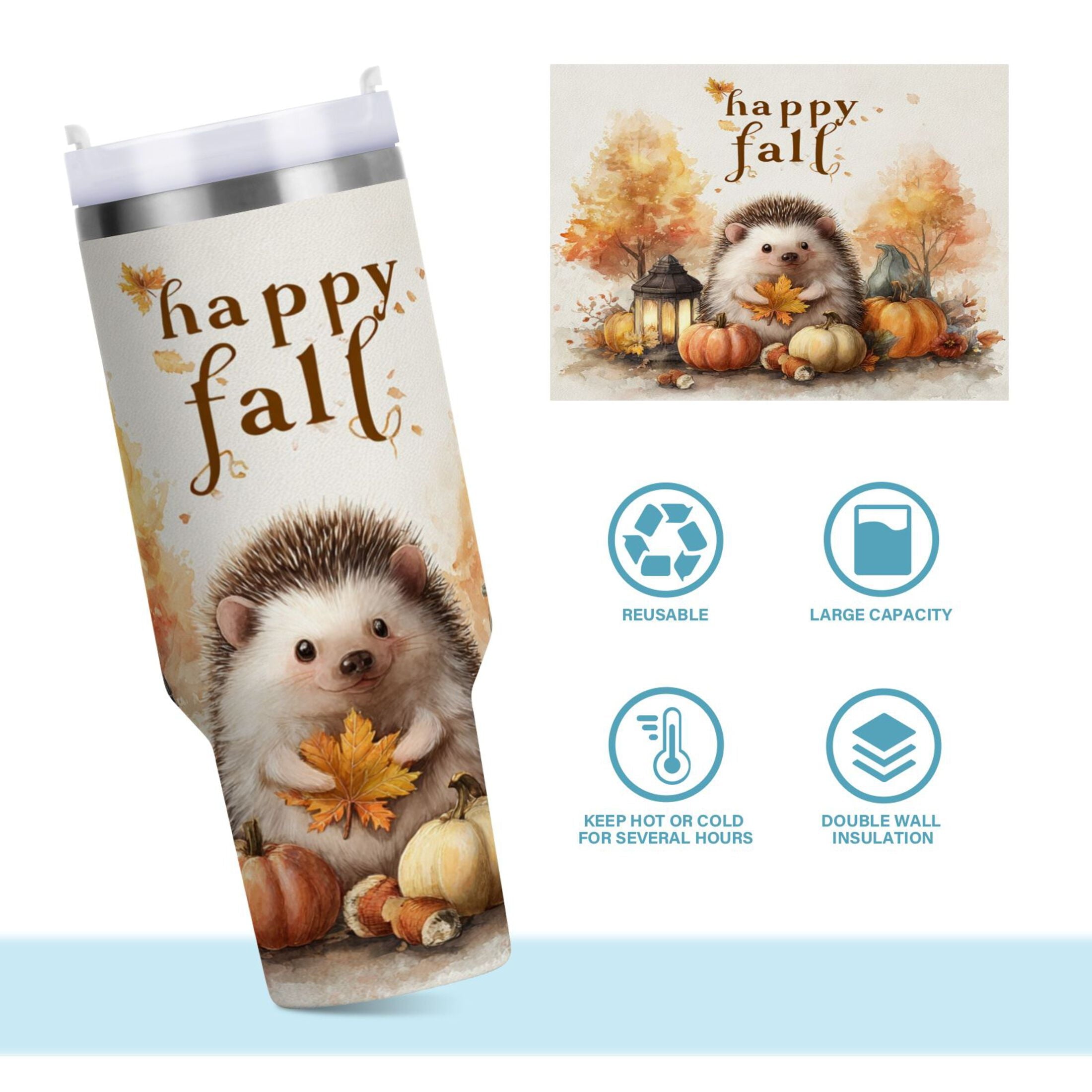 30 oz Insulated Stainless Steel Tumbler Double Wall Stainless Steel Tumbler with 2-Way Drinking Cute Little Hedgehog 7Y3E