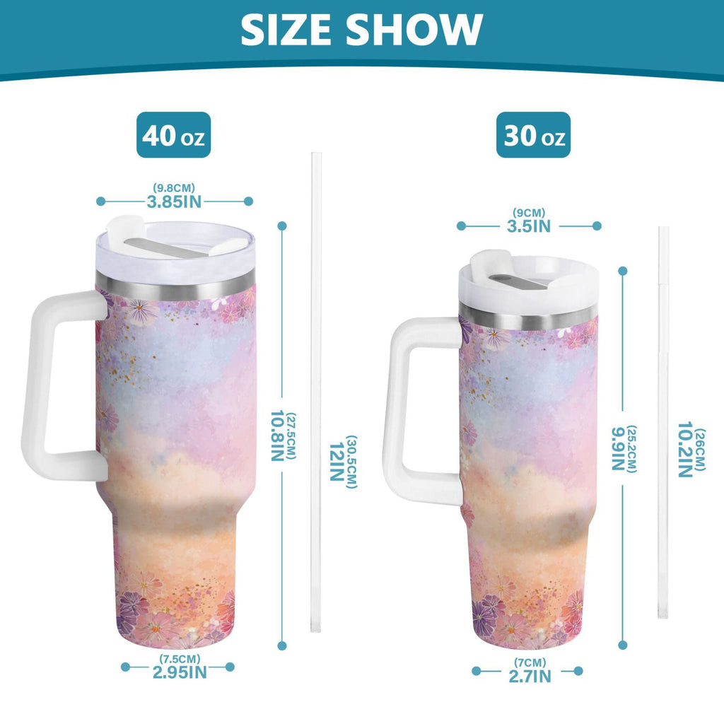 30 oz Insulated Stainless Steel Tumbler Double Wall Stainless Steel Tumbler with 2-Way Drinking Colorful Pastel Floral Pattern X2K7
