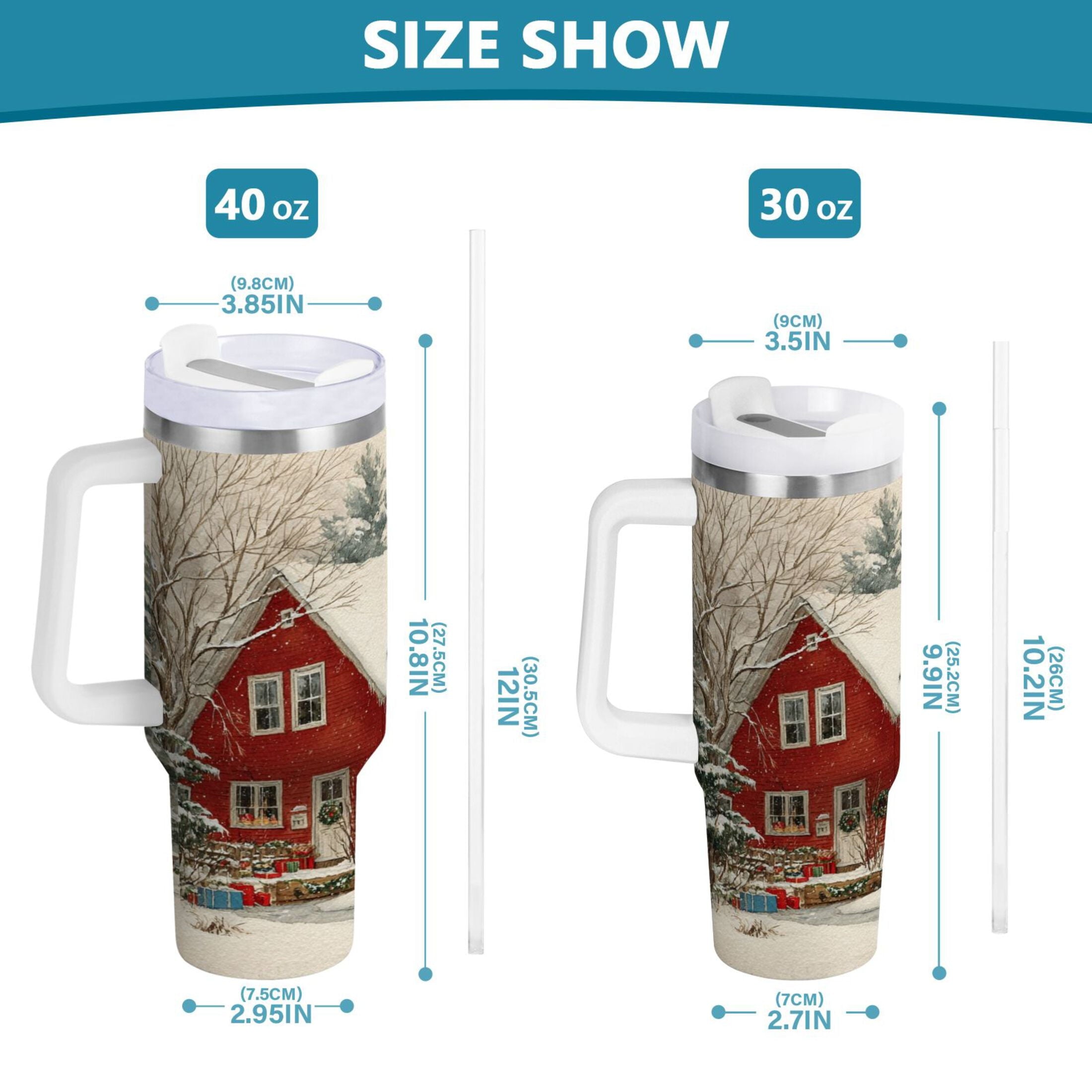 40 oz Insulated Stainless Steel Tumbler Double Wall Stainless Steel Tumbler with 2-Way Drinking House with Snow-covered Roof 10L5