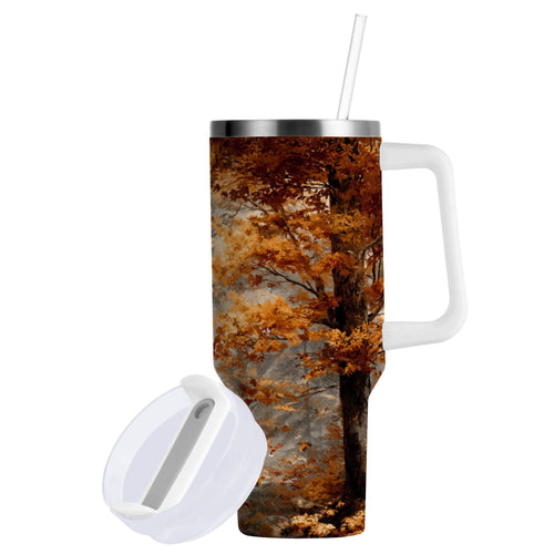 30 oz Insulated Stainless Steel Tumbler Double Wall Stainless Steel Tumbler with 2-Way Drinking Beautiful Autumn Forest USBF
