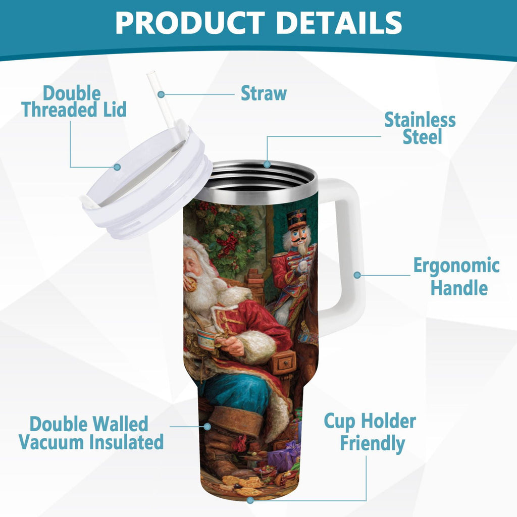 40 oz Insulated Stainless Steel Tumbler Double Wall Stainless Steel Tumbler with 2-Way Drinking Santa Eating Cookies 2Y5Z