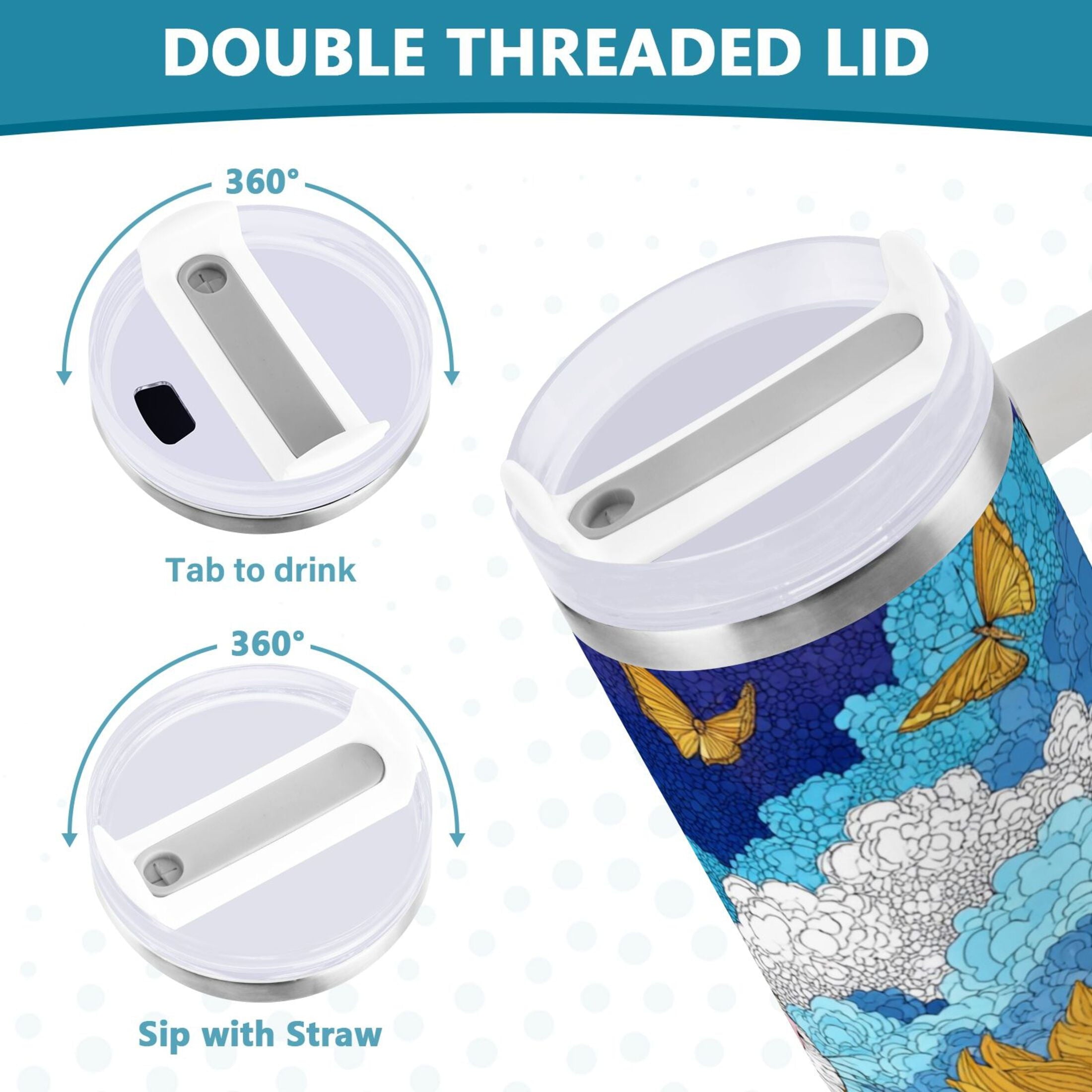 40 oz Insulated Stainless Steel Tumbler Double Wall Stainless Steel Tumbler with 2-Way Drinking Cat Lies in The Sunflowers J4EV
