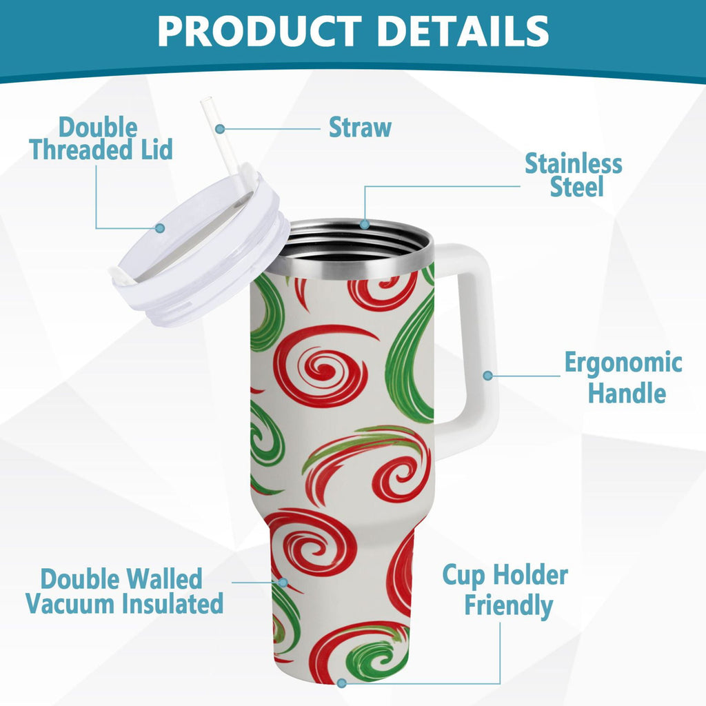 40 oz Insulated Stainless Steel Tumbler Double Wall Stainless Steel Tumbler with 2-Way Drinking Red and Green Swirls JRHA