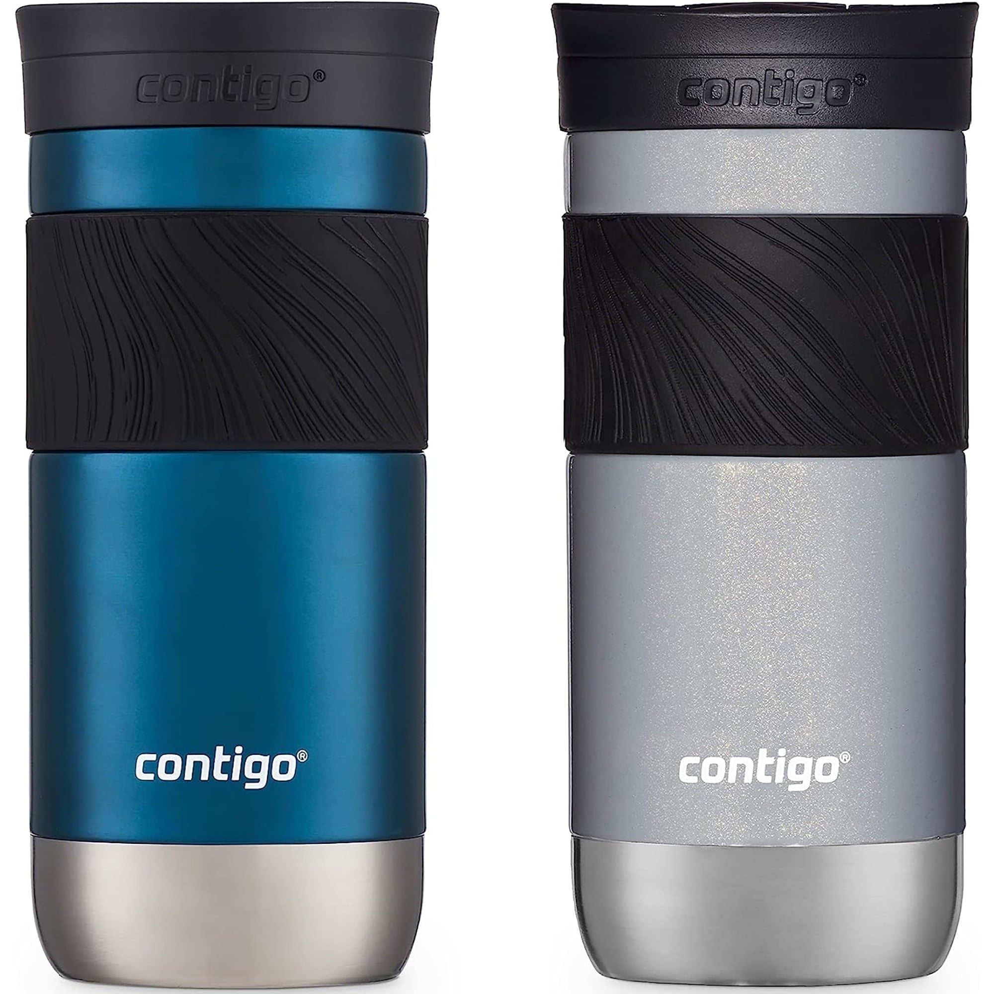 Contigo SNAPSEAL Insulated Stainless Steel Travel Mug with Grip, 16 oz, Blueberry Transparent Satin &amp; Gold Morel, 2-Pack HFTW