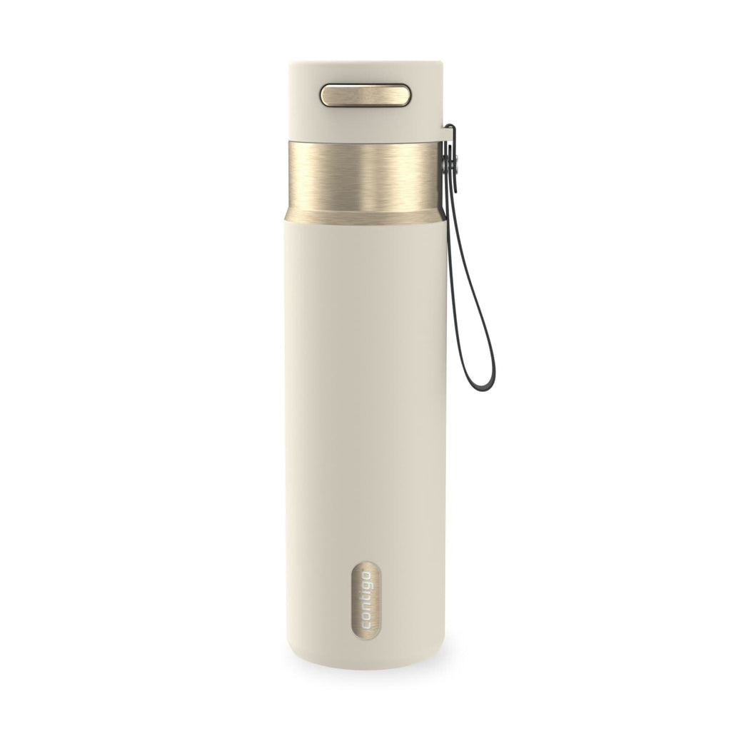 Contigo AutoSeal Leakproof Stainless Steel Reusable Water Bottle Tumbler with Carrying Strap, Cream/Champagne, 24 oz XIPA