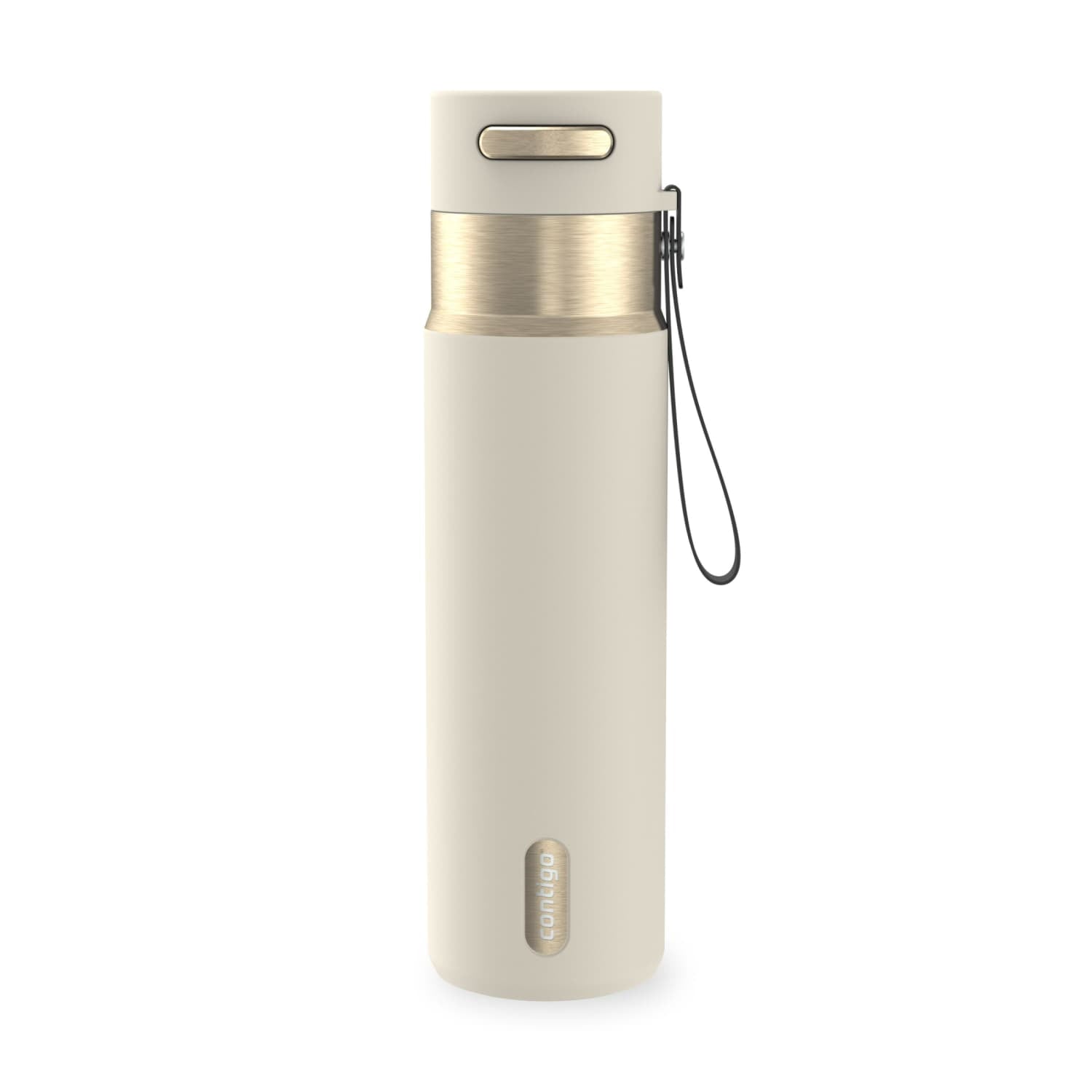 Contigo AutoSeal Leakproof Stainless Steel Reusable Water Bottle Tumbler with Carrying Strap, Cream/Champagne, 24 oz XIPA