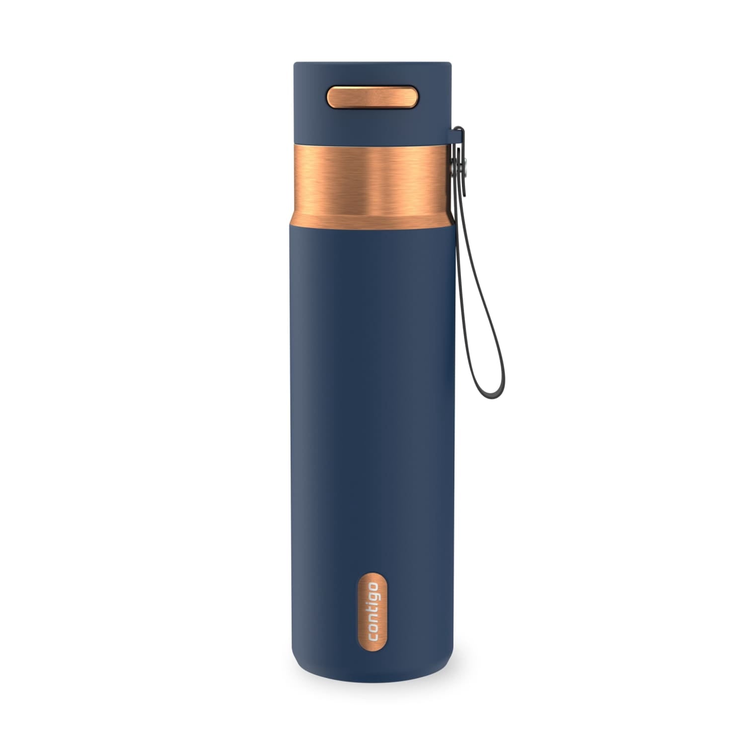 Contigo AutoSeal Leakproof Stainless Steel Reusable Water Bottle Tumbler with Carrying Strap, Cream/Champagne, 24 oz XIPA