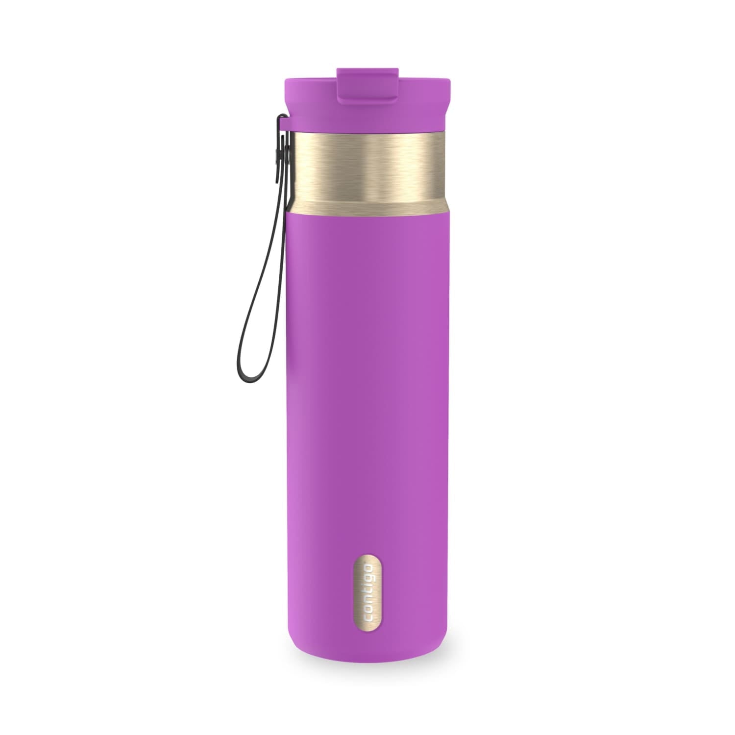 Contigo DualSip Leakproof Stainless Steel Reusable Water Bottle Tumbler with Carrying Strap, Cream/Champagne, 24 oz D87F