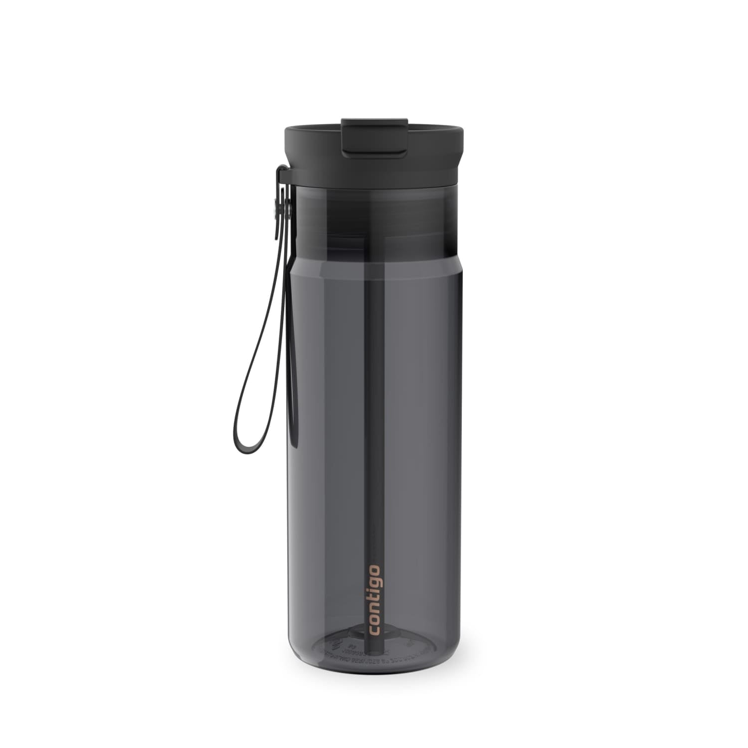 Contigo DualSip Leakproof Plastic Reusable Water Bottle with Carrying Strap, Black/Clear, 24 oz C8QF