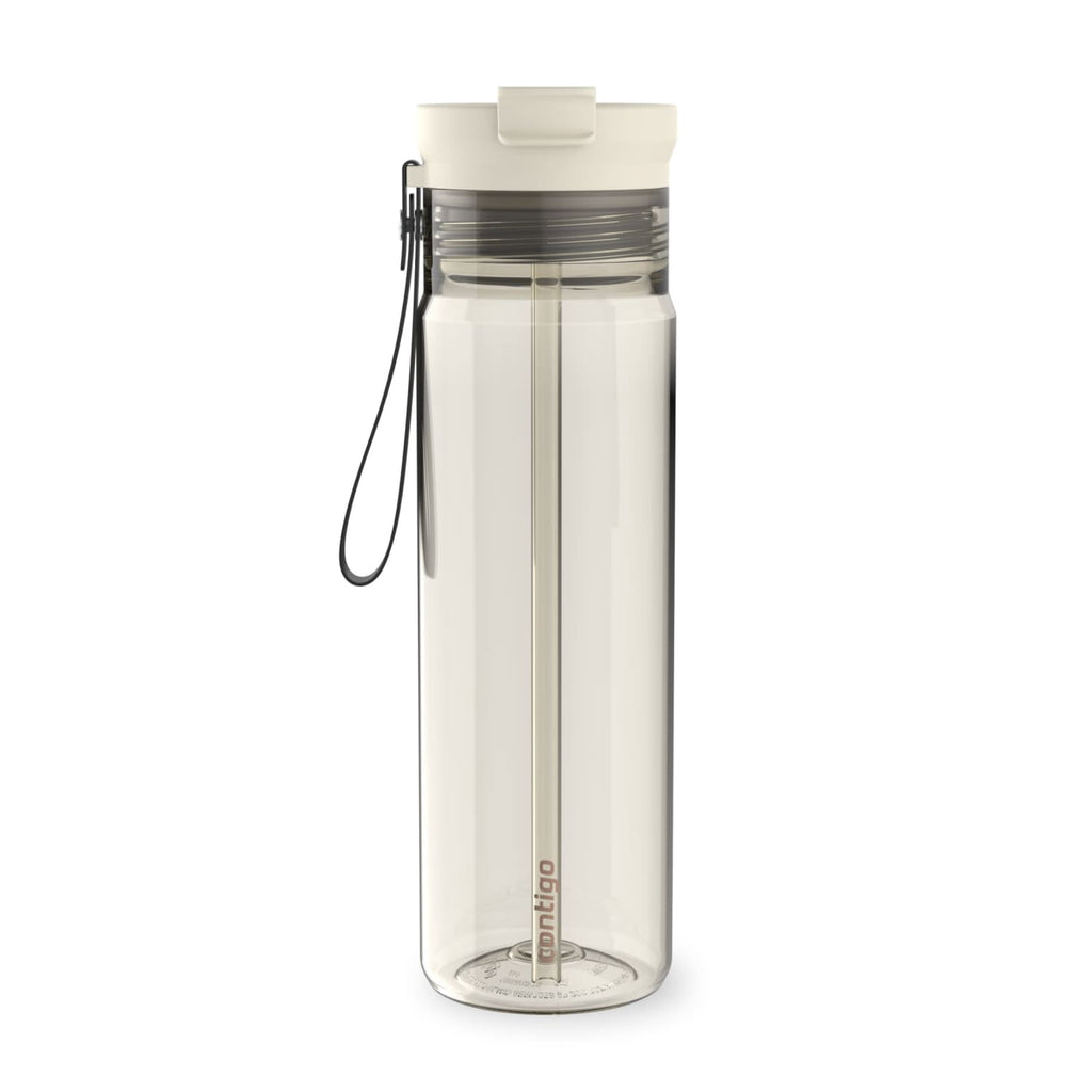 Contigo DualSip Leakproof Plastic Reusable Water Bottle with Carrying Strap, Cream/Clear, 28 oz J4IP