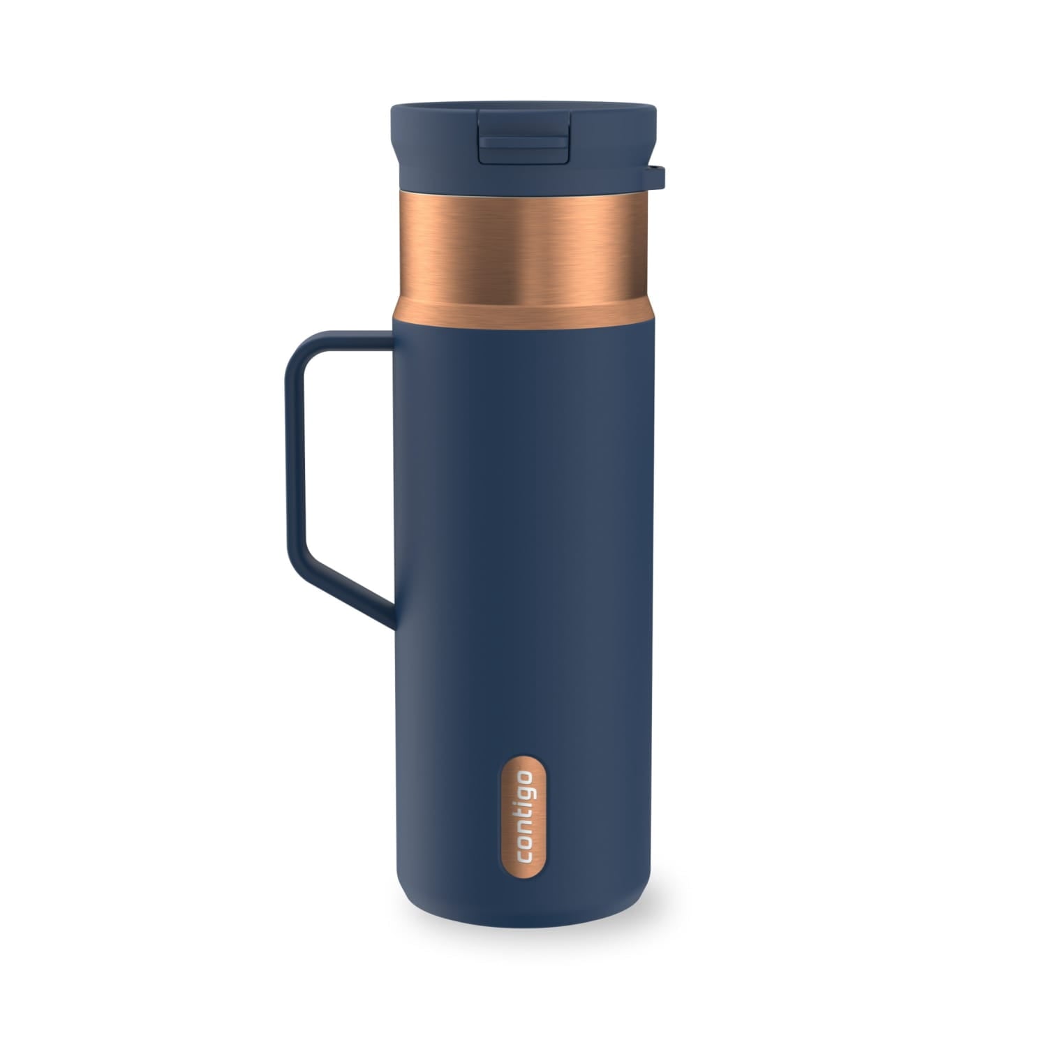 Contigo SnapSeal Leakproof Stainless Steel Reusable Water Bottle Tumbler with Side Handle, Dark Blue/Bronze, 20 oz EL1O