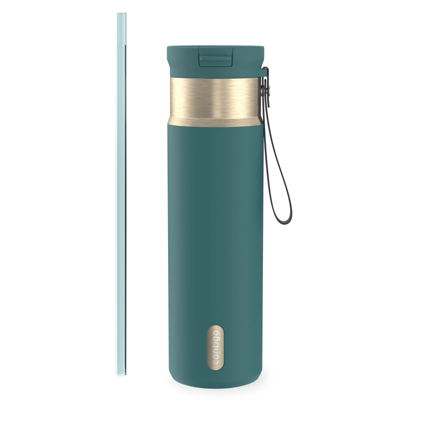 Contigo SnapSeal Leakproof Stainless Steel Reusable Water Bottle with Carrying Strap, Dark Blue/Bronze, 24 oz EBLA