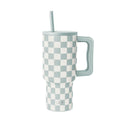Simple Modern 30 fl oz Insulated Stainless Steel Trek Tumbler with Straw Lid | Seaglass Sage and Cream Checkmate YPTM
