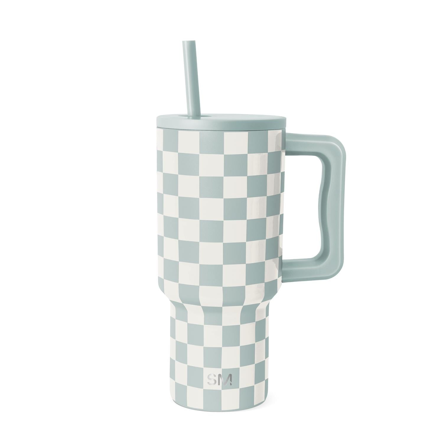 Simple Modern 30 fl oz Insulated Stainless Steel Trek Tumbler with Straw Lid | Seaglass Sage and Cream Checkmate YPTM
