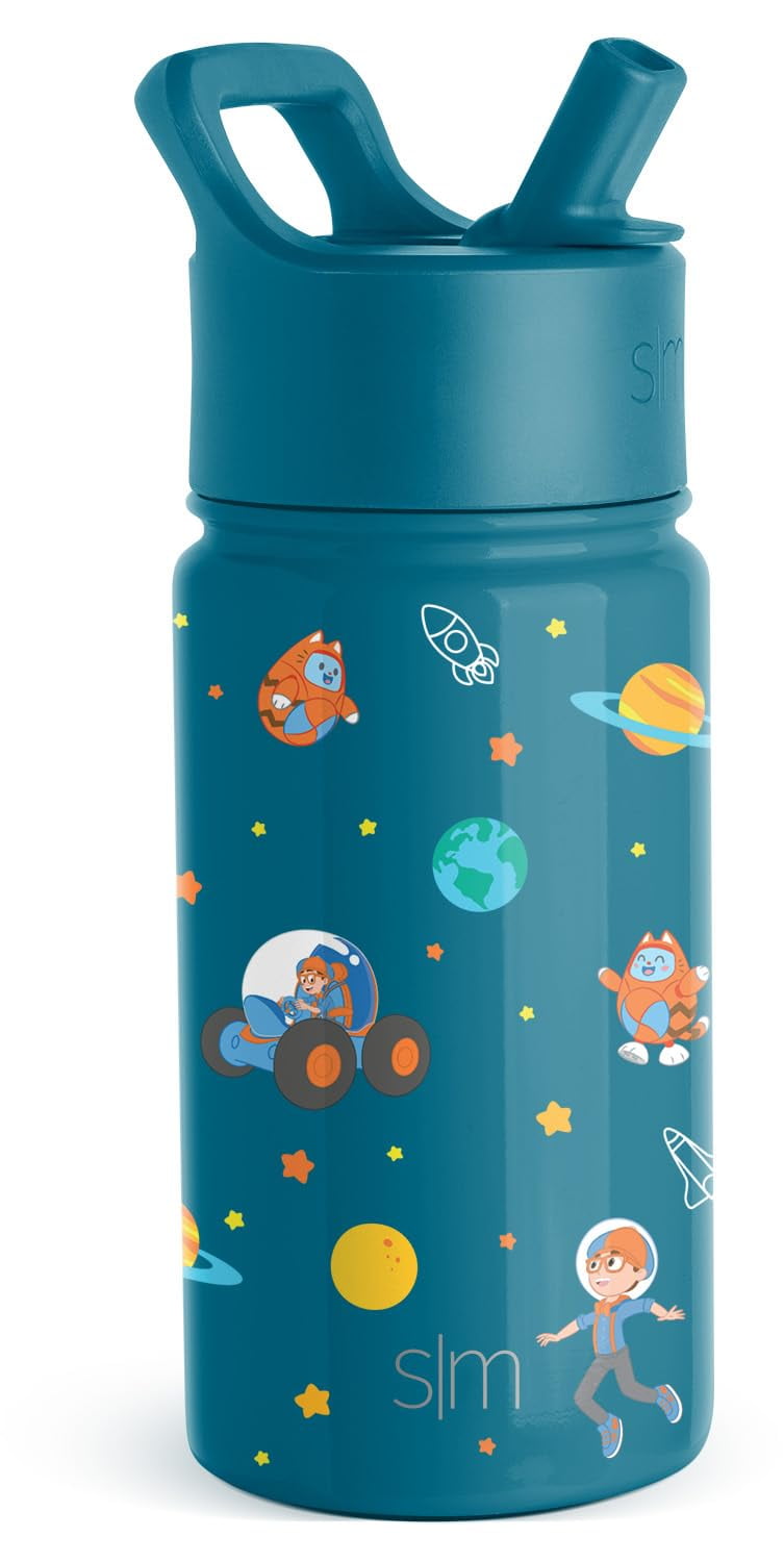 Simple Modern Blippi Kids Water Bottle with Straw Lid | Insulated Stainless Steel Reusable Tumbler for Toddlers, Girls | Summit Collection | 14oz, Blippi Space M094