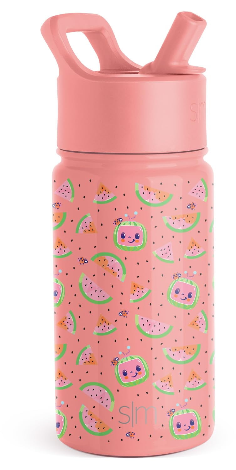 Simple Modern CoComelon Kids Water Bottle with Straw Lid | Insulated Stainless Steel Reusable Tumbler for Toddlers, Girls | Summit Collection | 14oz, CoComelon Pink Melon AVOR