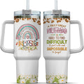 Tumbler 40 Oz With Handle Lid And Straw, Nurse Gifts, Black Camo White Engraved Print Travel Nurses Tumblers Handle Funny Cups Nursing For, Great Nurse Rainbow Daisy Flower FV57