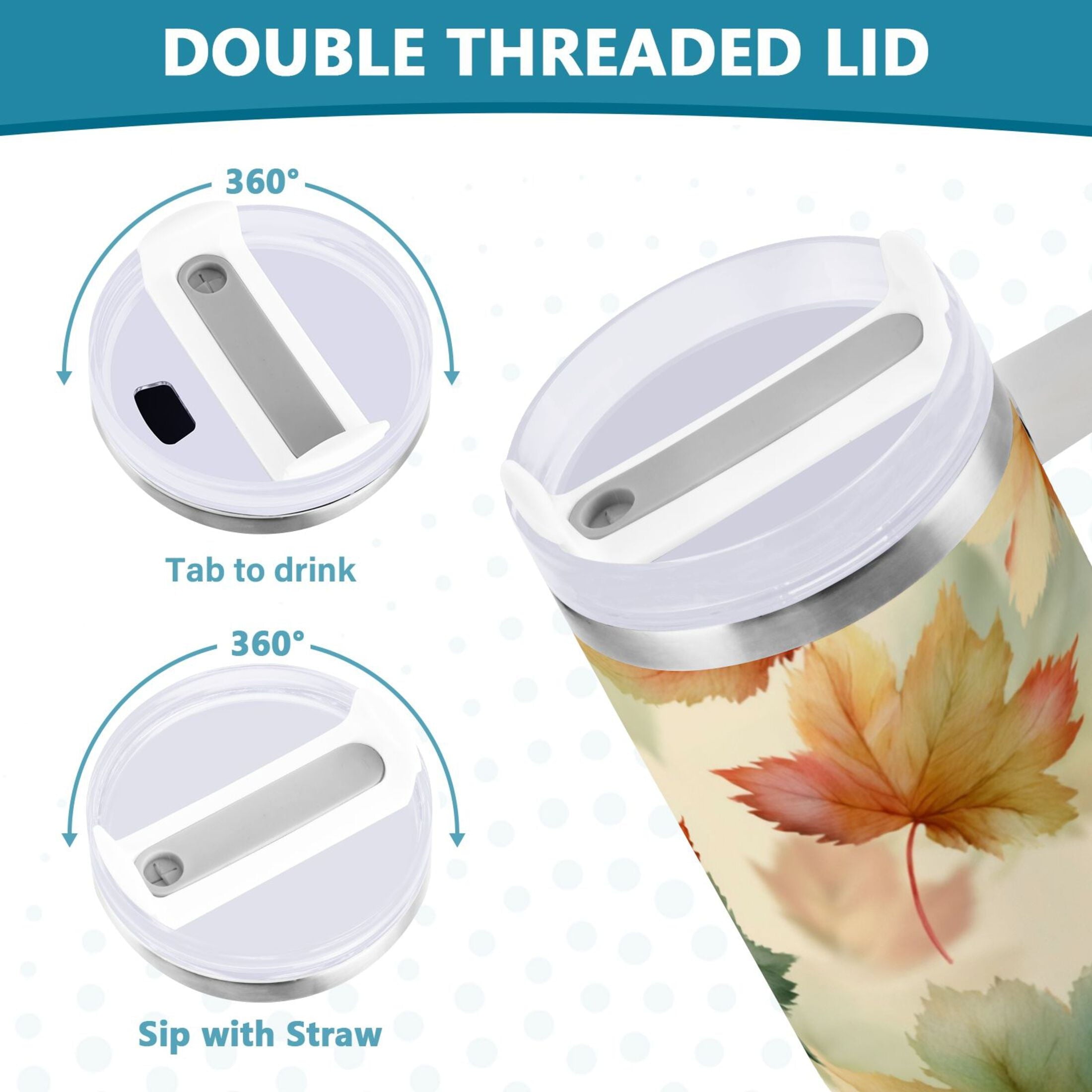 40 oz Insulated Stainless Steel Tumbler Double Wall Stainless Steel Tumbler with 2-Way Drinking Watercolor Maple Leaves Pattern XNND