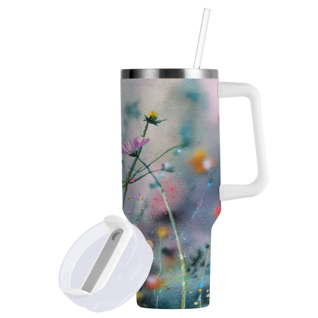 40 oz Insulated Stainless Steel Tumbler Double Wall Stainless Steel Tumbler with 2-Way Drinking Abstract Wildflowers UZH3