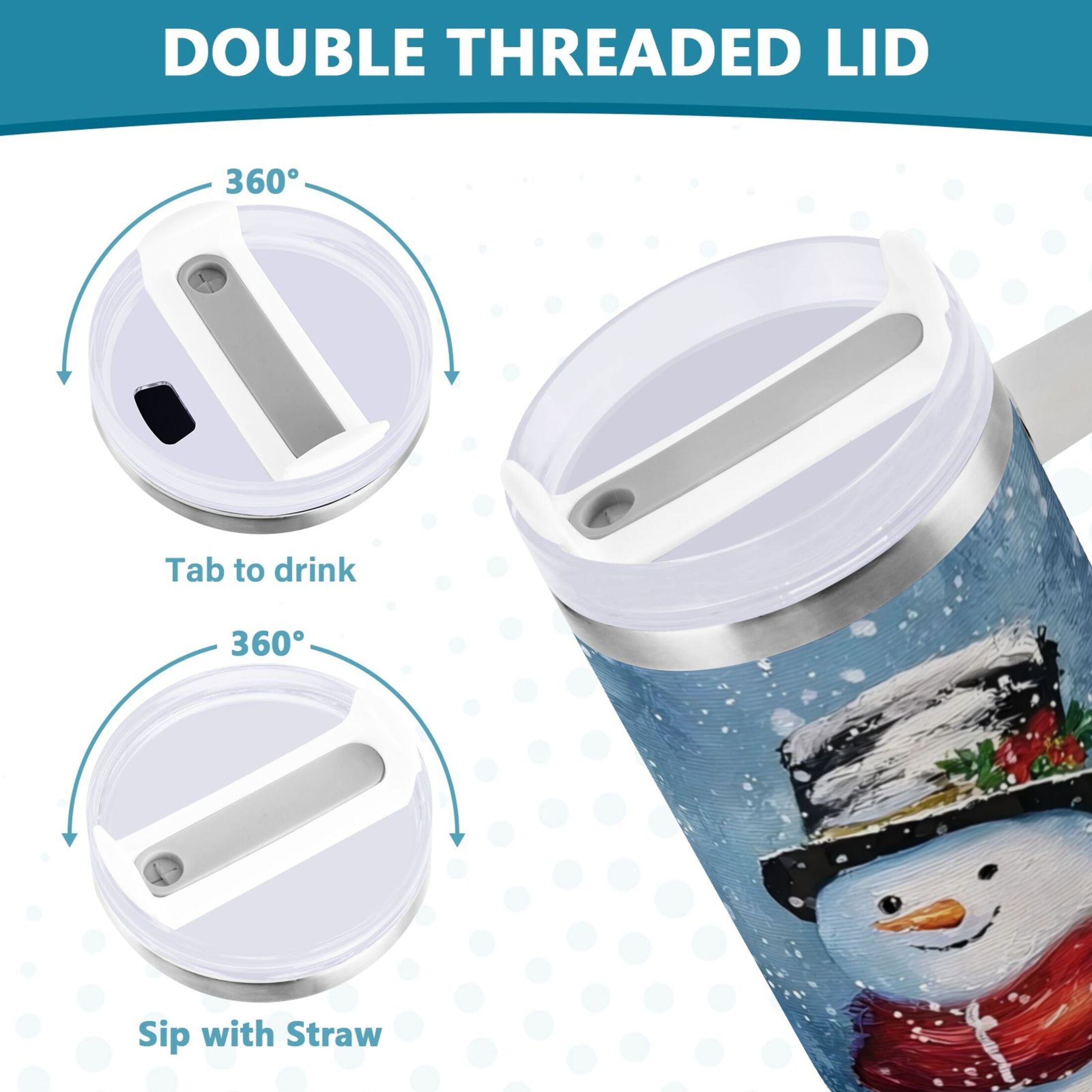 30 oz Insulated Stainless Steel Tumbler Double Wall Stainless Steel Tumbler with 2-Way Drinking Christmas Scene with Snowman XO04