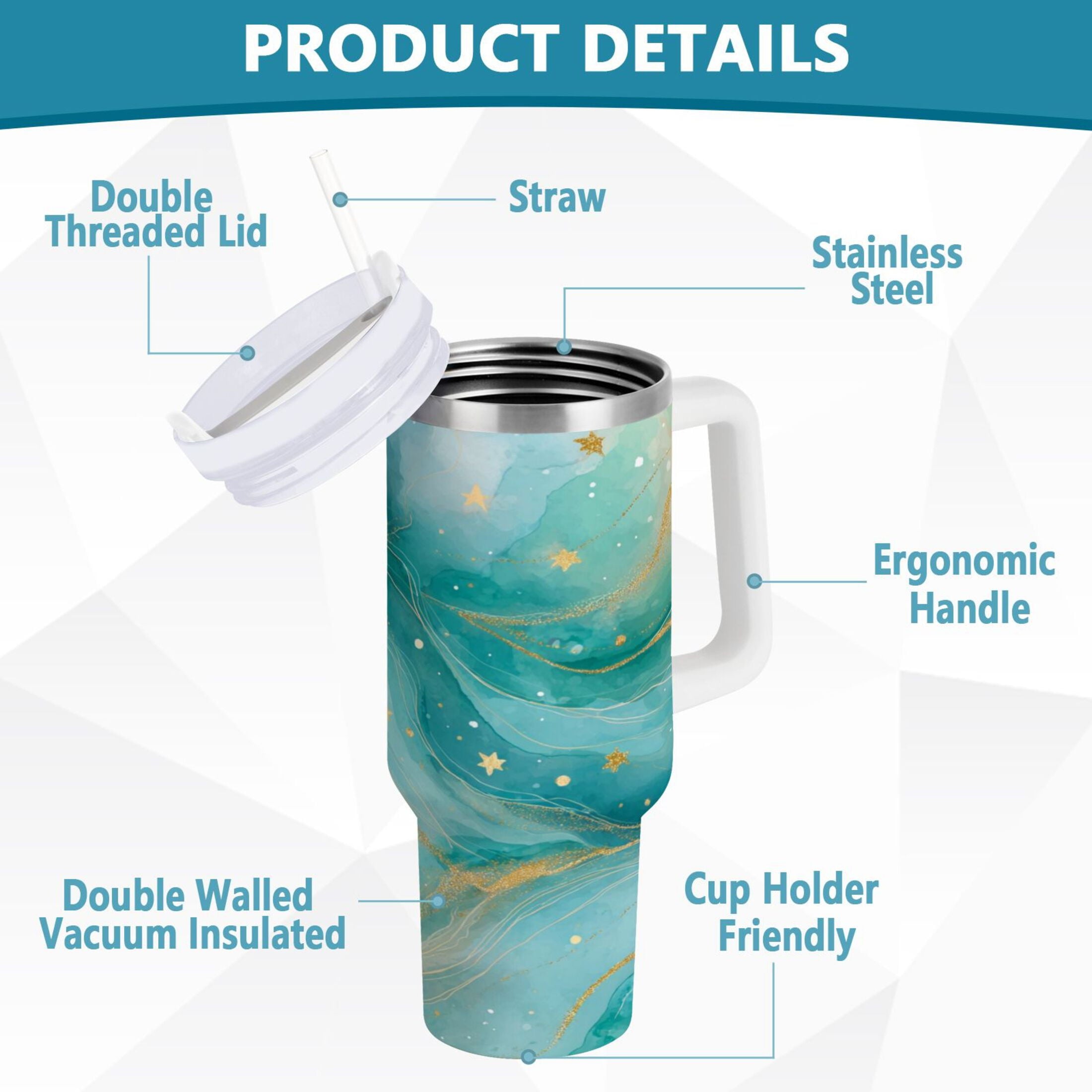 40 oz Insulated Stainless Steel Tumbler Double Wall Stainless Steel Tumbler with 2-Way Drinking Beautiful Watercolor Stars 6KIB