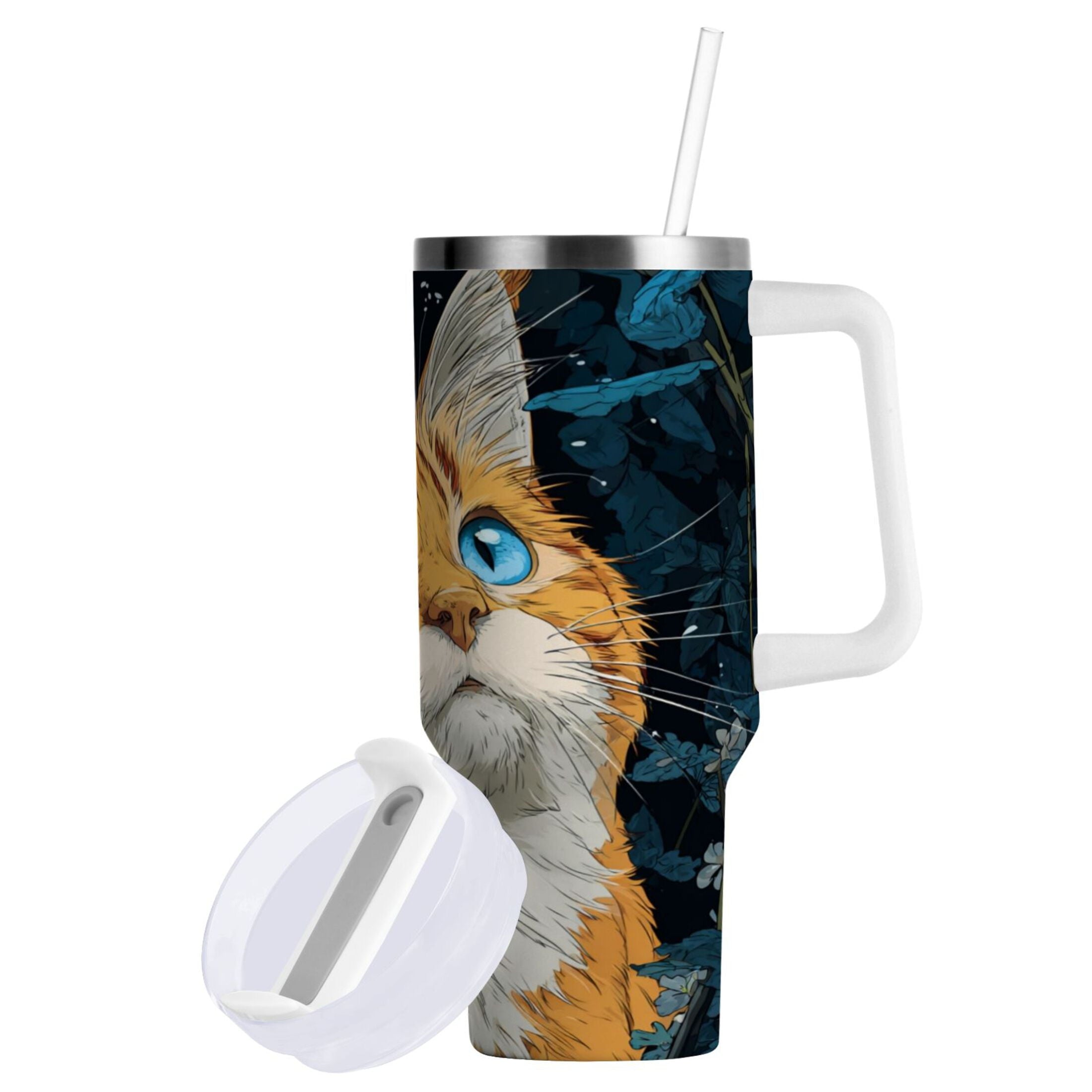 30 oz Insulated Stainless Steel Tumbler Double Wall Stainless Steel Tumbler with 2-Way Drinking Orange Cat with Blue Eyes GFEP