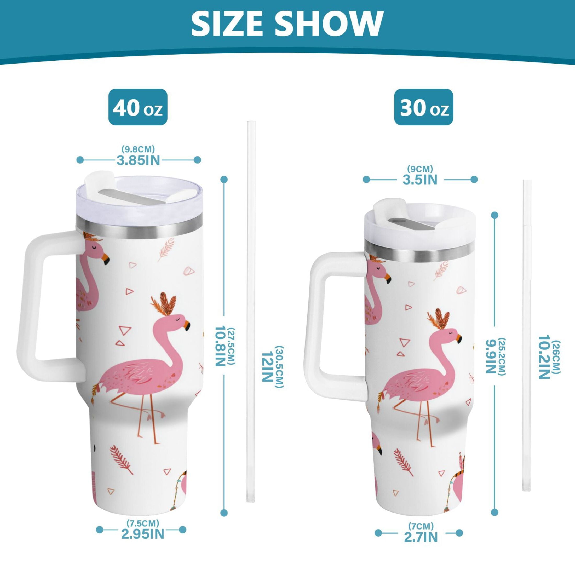 40 oz Insulated Stainless Steel Tumbler Double Wall Stainless Steel Tumbler with 2-Way Drinking Cute Pink Flamingo Pattern C1G1