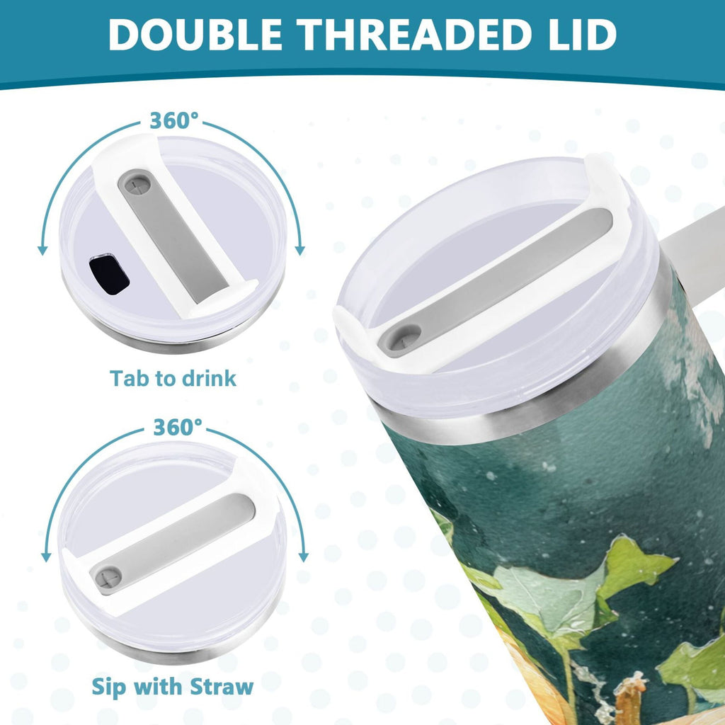40 oz Insulated Stainless Steel Tumbler Double Wall Stainless Steel Tumbler with 2-Way Drinking Orange and White Pumpkins Y465
