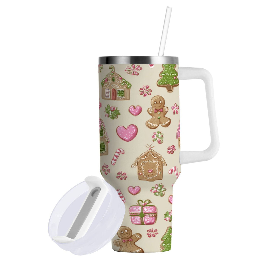 40 oz Insulated Stainless Steel Tumbler Double Wall Stainless Steel Tumbler with 2-Way Drinking Pink Cute Christmas Pattern OAJ2