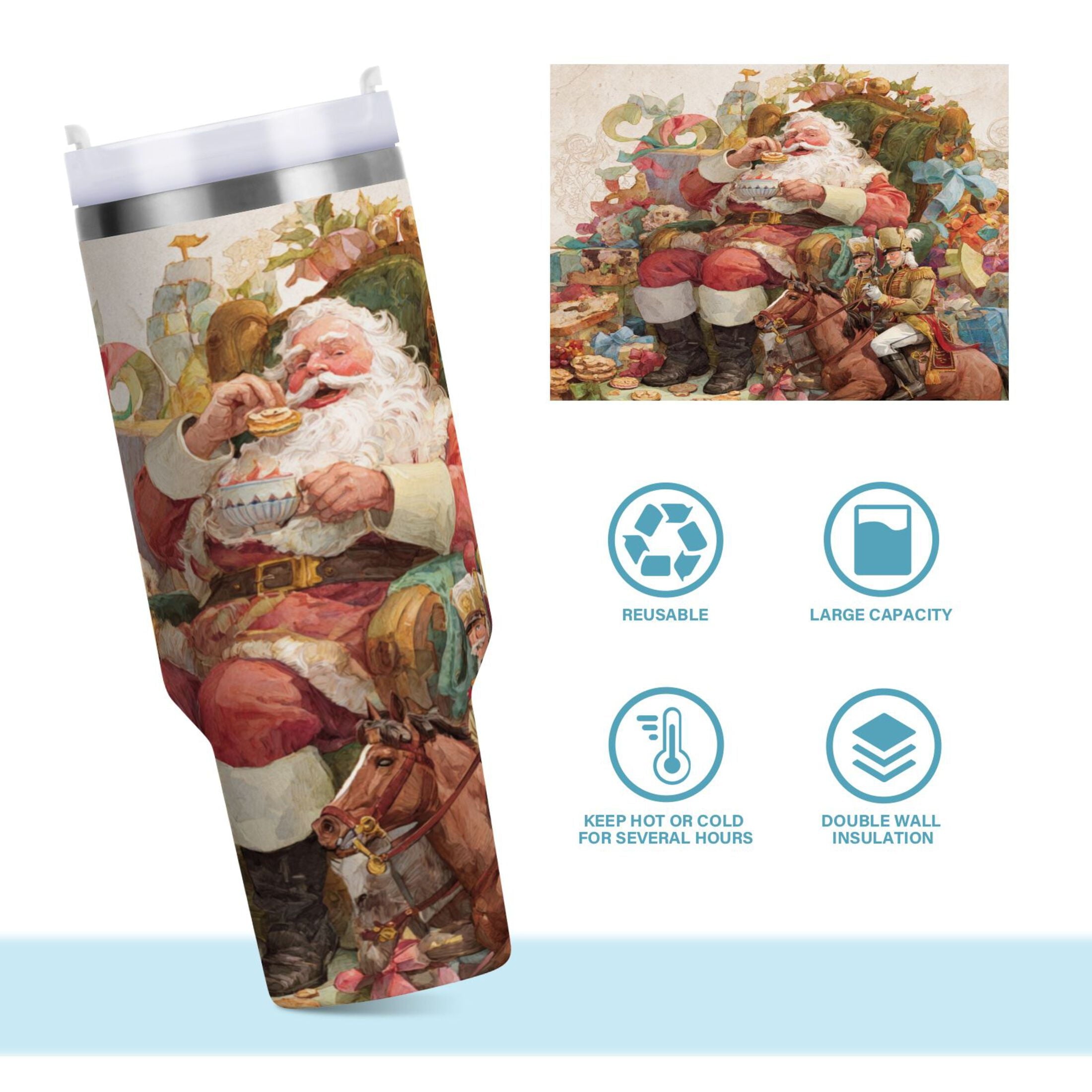30 oz Insulated Stainless Steel Tumbler Double Wall Stainless Steel Tumbler with 2-Way Drinking Santa Claus Sitting in Chair 84AZ