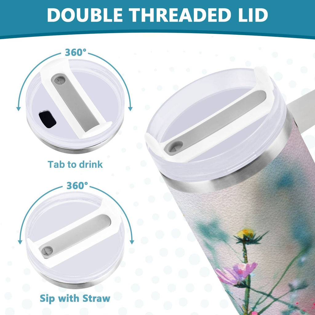 40 oz Insulated Stainless Steel Tumbler Double Wall Stainless Steel Tumbler with 2-Way Drinking Abstract Wildflowers UZH3