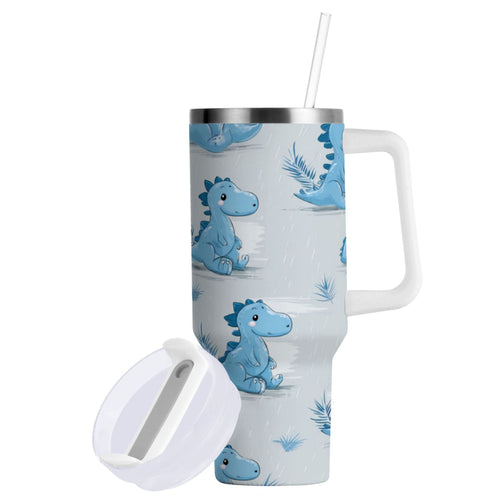 30 oz Insulated Stainless Steel Tumbler Double Wall Stainless Steel Tumbler with 2-Way Drinking Cartoon Blue Dinosaurs 73KN