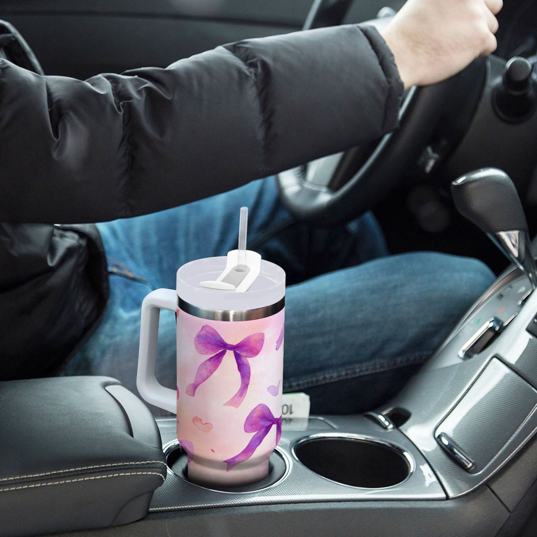 30 oz Insulated Stainless Steel Tumbler Double Wall Stainless Steel Tumbler with 2-Way Drinking Watercolor Purple Bows TU2B