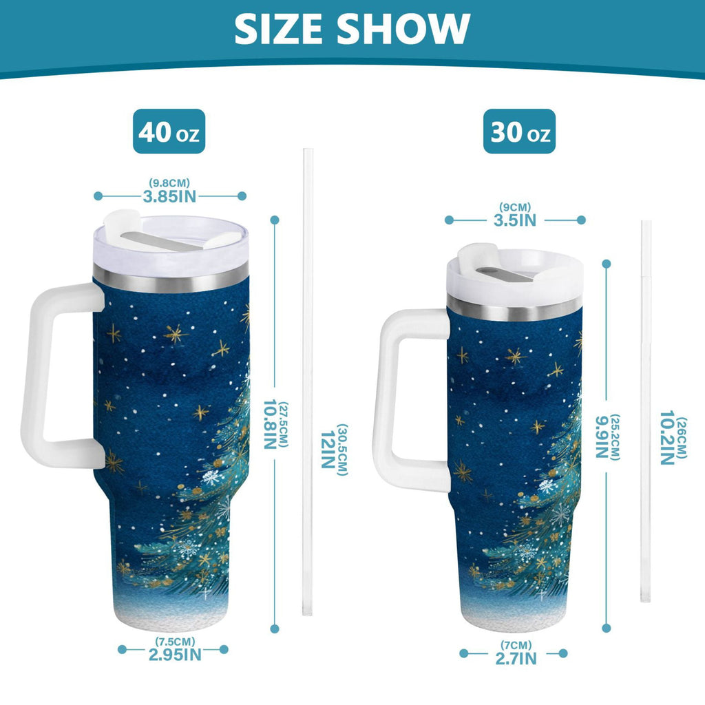 40 oz Insulated Stainless Steel Tumbler Double Wall Stainless Steel Tumbler with 2-Way Drinking Watercolor Christmas Tree 8CM9