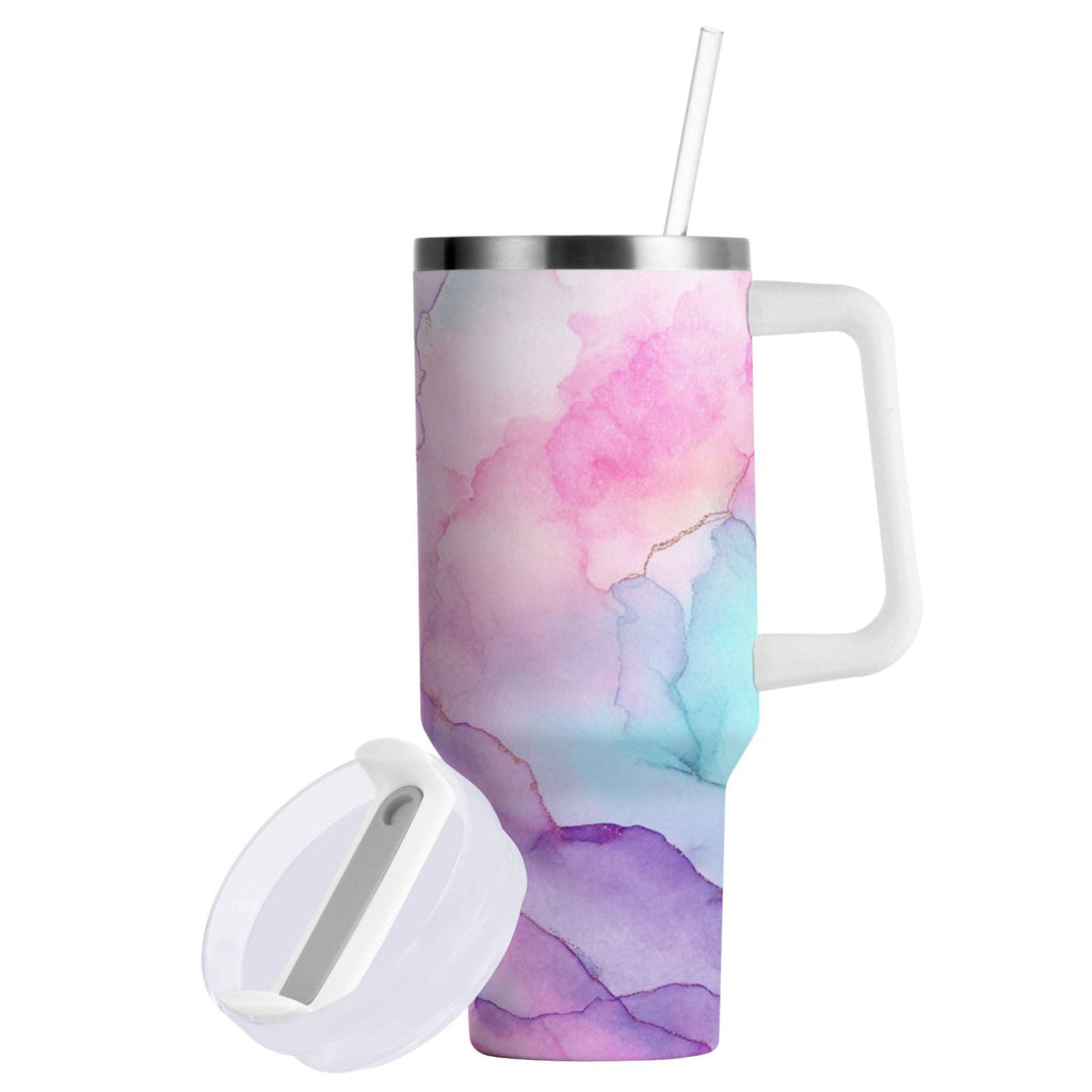 30 oz Insulated Stainless Steel Tumbler Double Wall Stainless Steel Tumbler with 2-Way Drinking Pastel Pink Marble Texture 9UPW